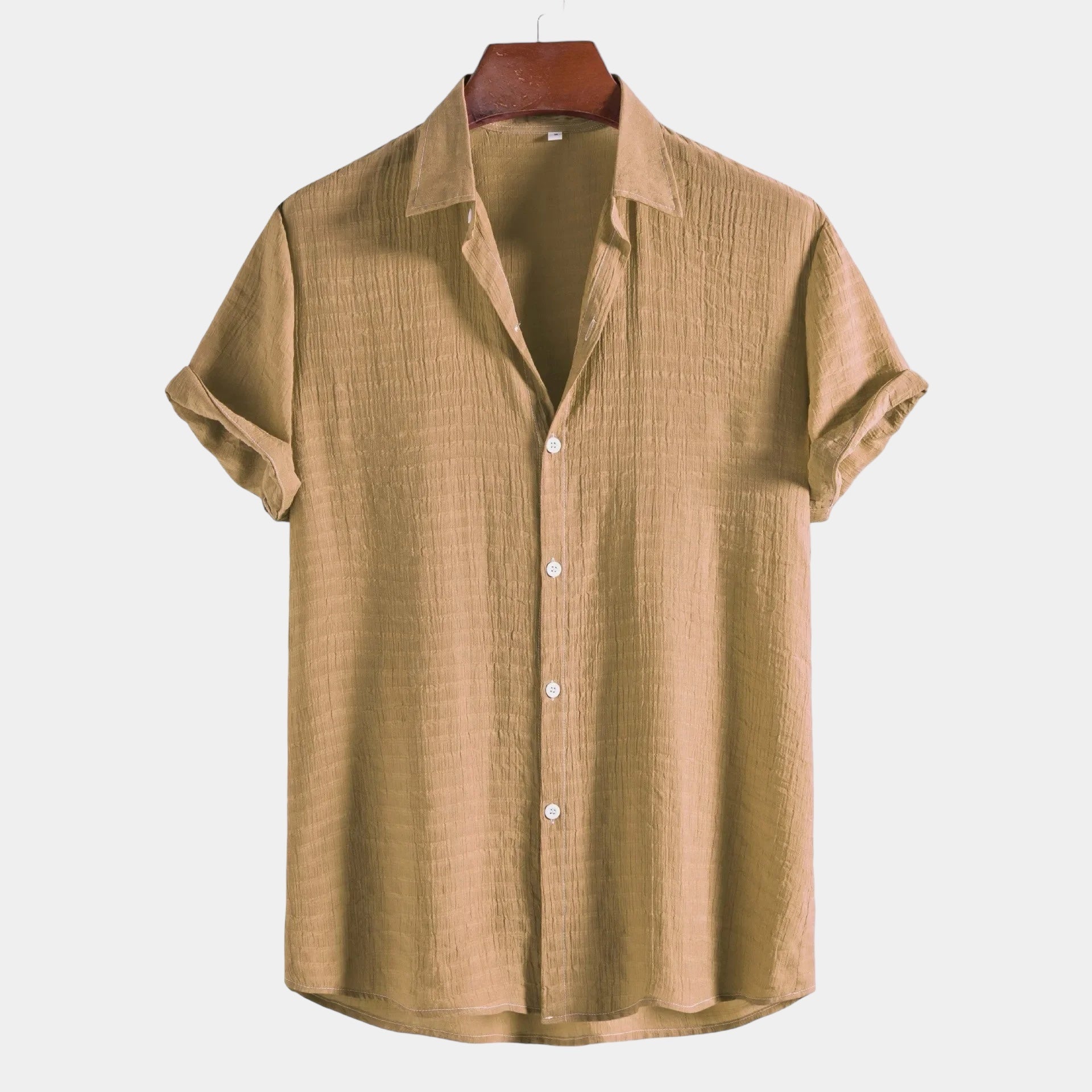 Men's Short Sleeve Button-Down Shirt - Pleated Texture