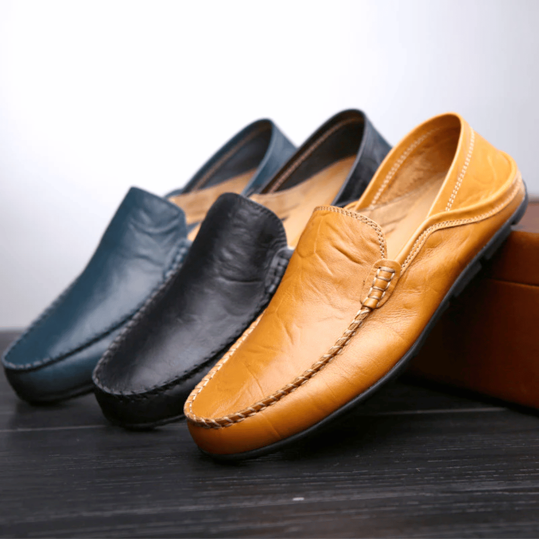 Men's Leather Penny Loafers - Slip On - Decorative Stitching