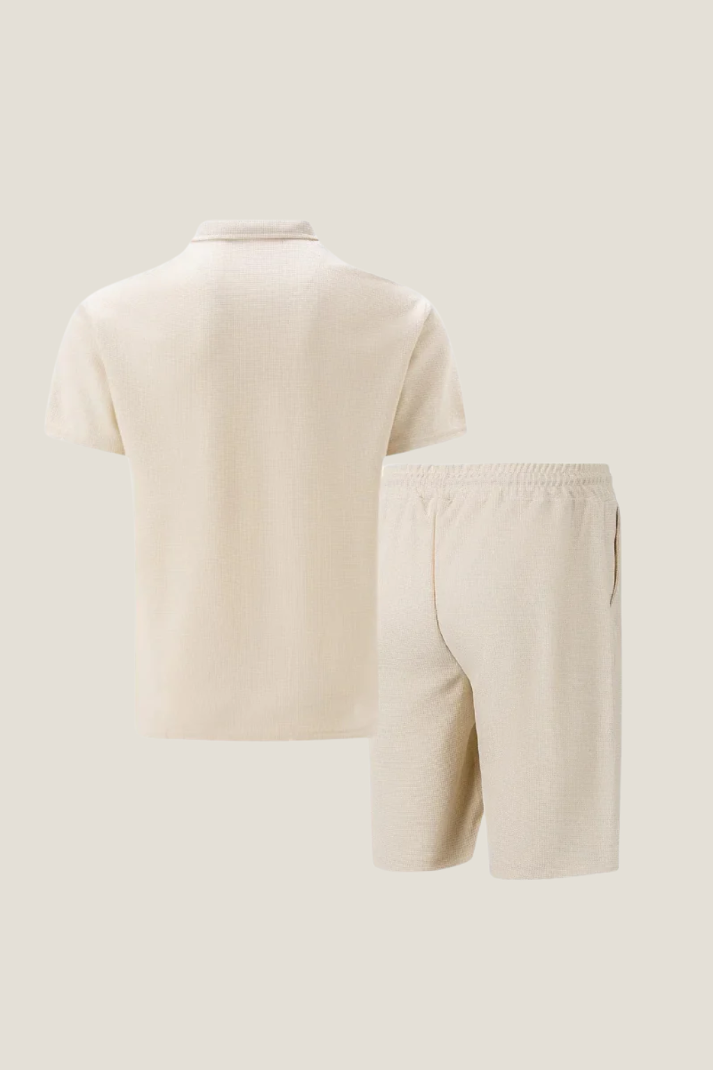 Men’s Short Sleeve Polo Shirt and Shorts Set with Zip Neck and Drawstring Waist