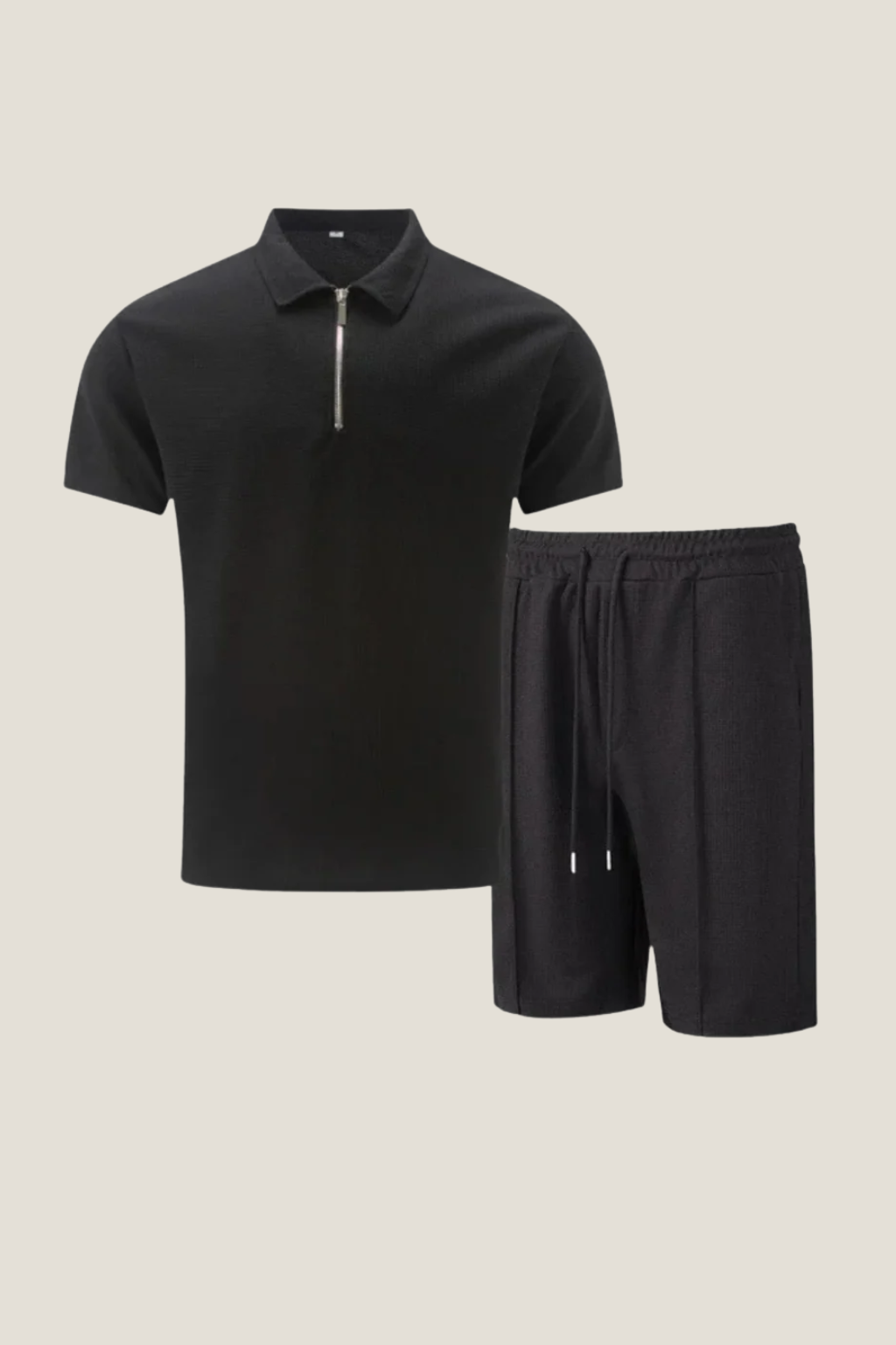 Men’s Short Sleeve Polo Shirt and Shorts Set with Zip Neck and Drawstring Waist