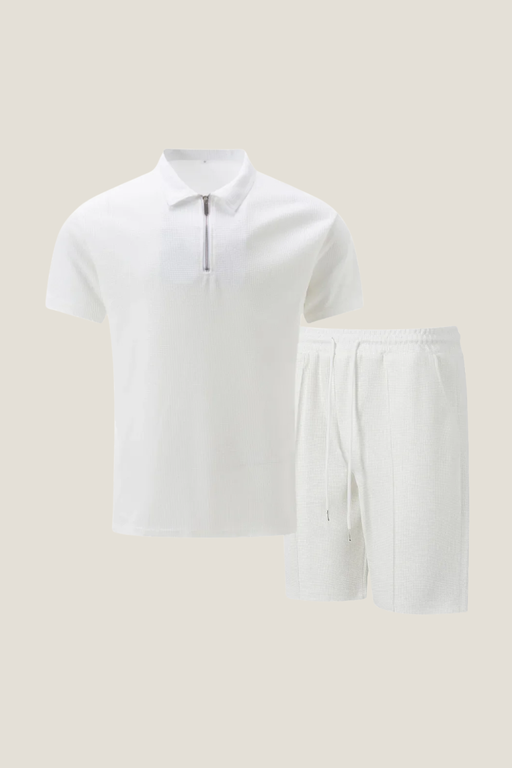 Men’s Short Sleeve Polo Shirt and Shorts Set with Zip Neck and Drawstring Waist