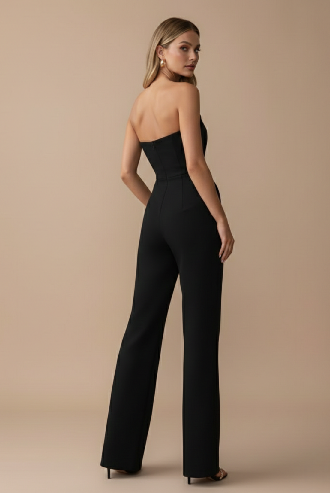 Women’s Dressy Jumpsuit Women – Strapless Wide Leg Jumpsuit with Structured V-Neck Bodice
