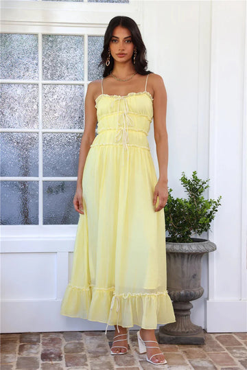 Women's Smocked Ruffle Tiered Spaghetti Strap Flowy Maxi Dress