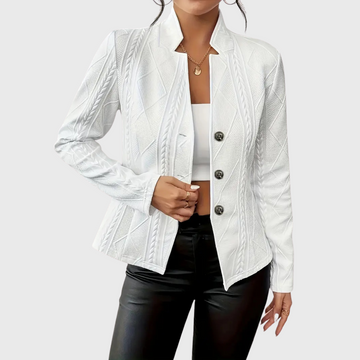 Women’s Slim Button-Front Blazer – Textured Structured Tailored Fit
