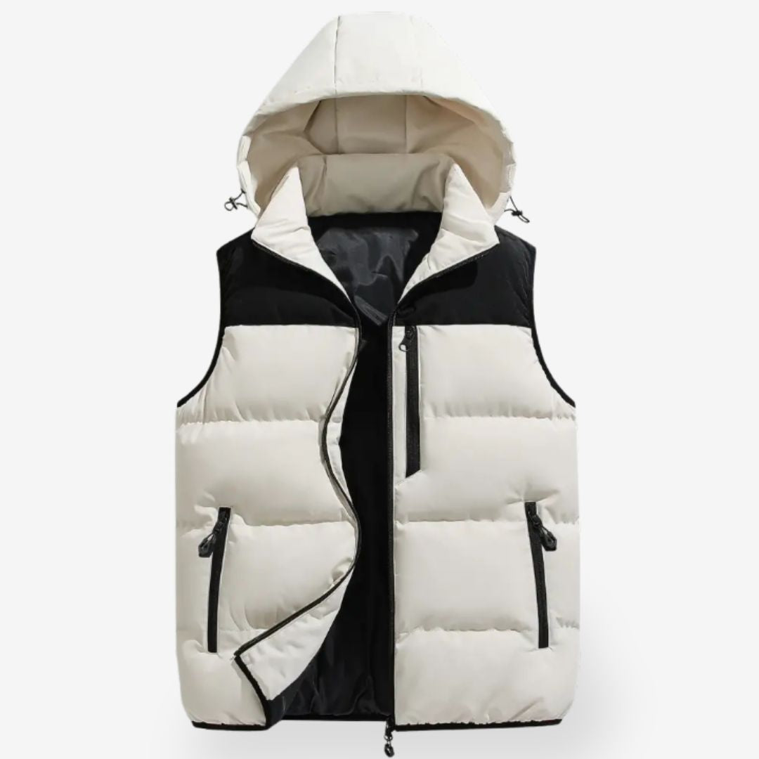 Men's Padded Hooded Vest - Full Zip - Contrast Panel