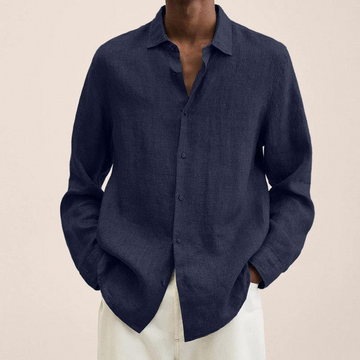 Men's Long Sleeve Linen Button Down Shirt - Spread Collar