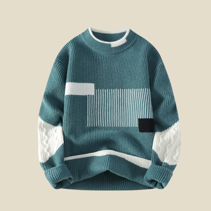 Men’s Patchwork Knit Sweater with Contrast Panel Detailing