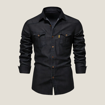 Men's Denim Shirt - Long Sleeve Button Up - Dual Chest Pockets