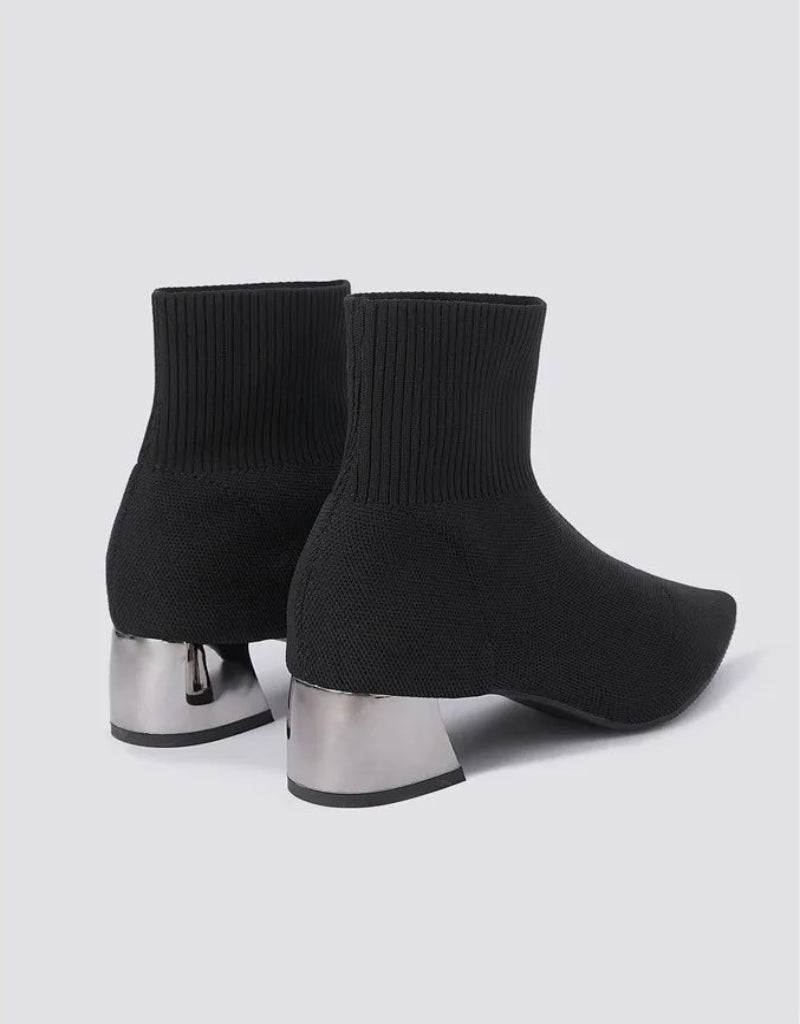 Women’s Pointed Toe Knit Ankle Boots – Block Heel Sock Style