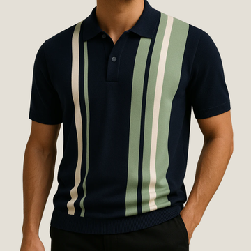 Men's Knit Polo Shirt - Vertical Stripe - Short Sleeve - Slim Fit