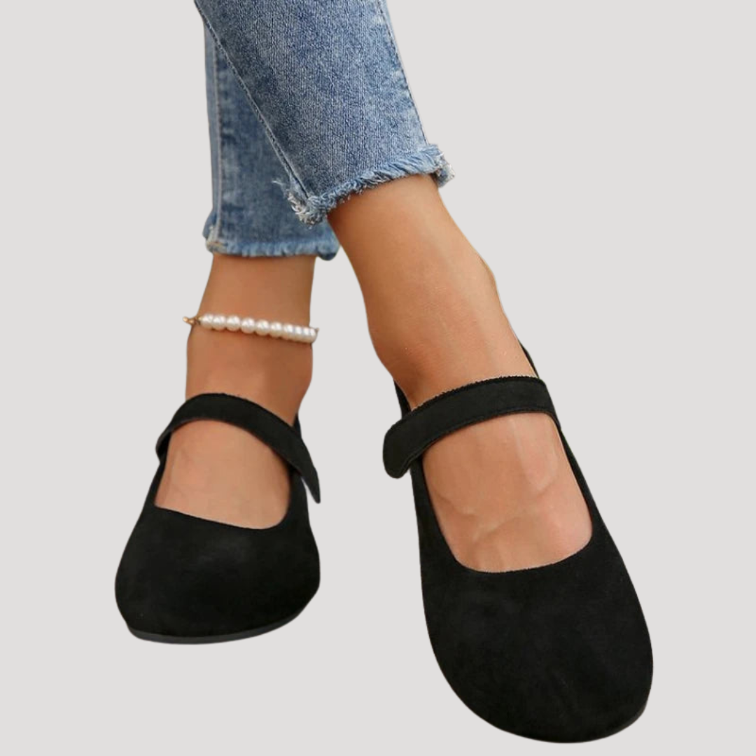 Women's Suede Mary Jane Flats - Round Toe Ankle Strap