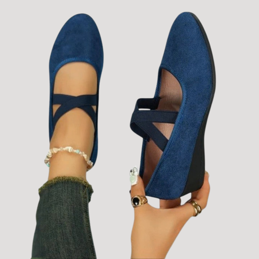 Women's Mary Jane Cross Strap Pointed Toe Low Wedge Flats