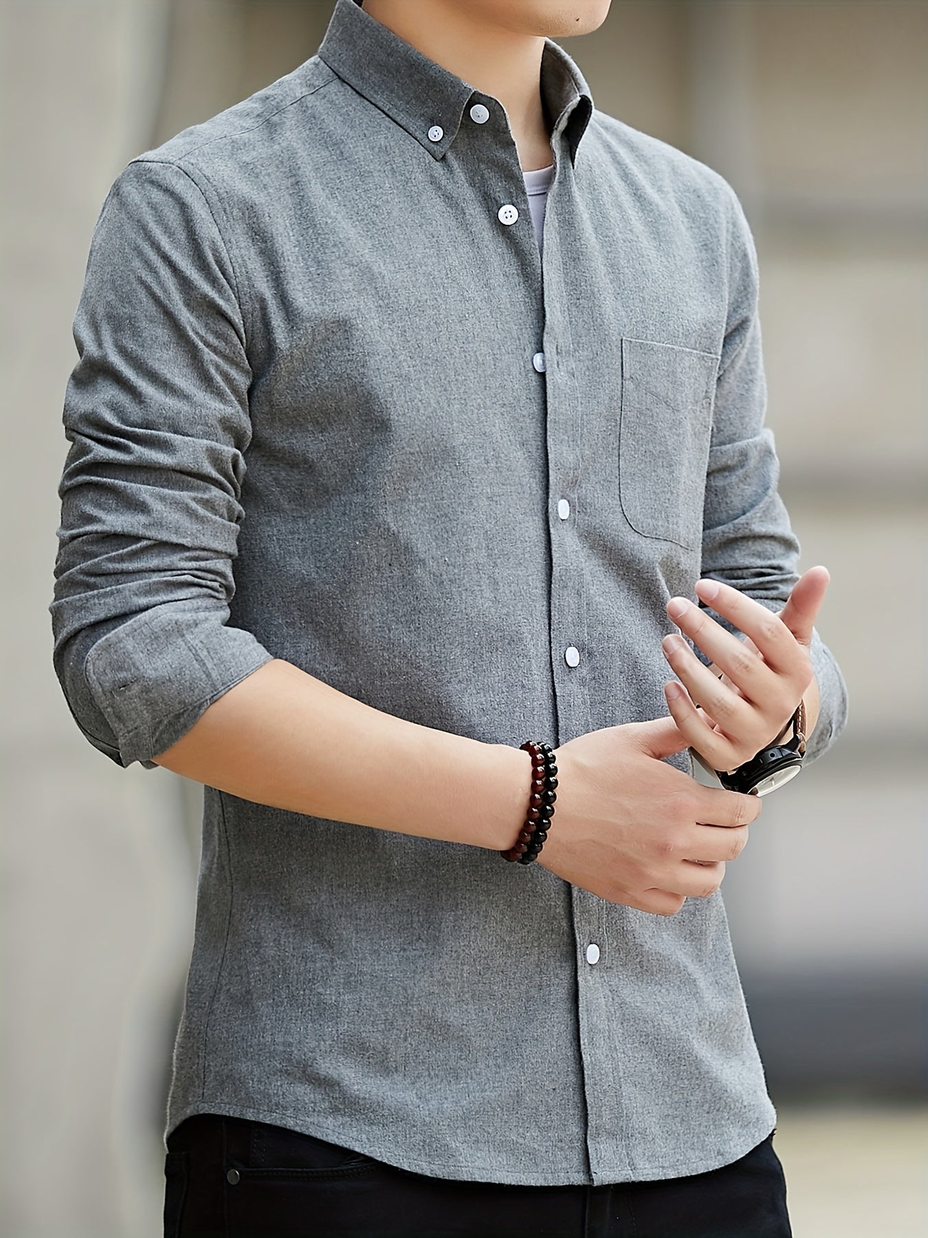 Men's Long Sleeve Oxford Shirt - Button Down - Chest Pocket