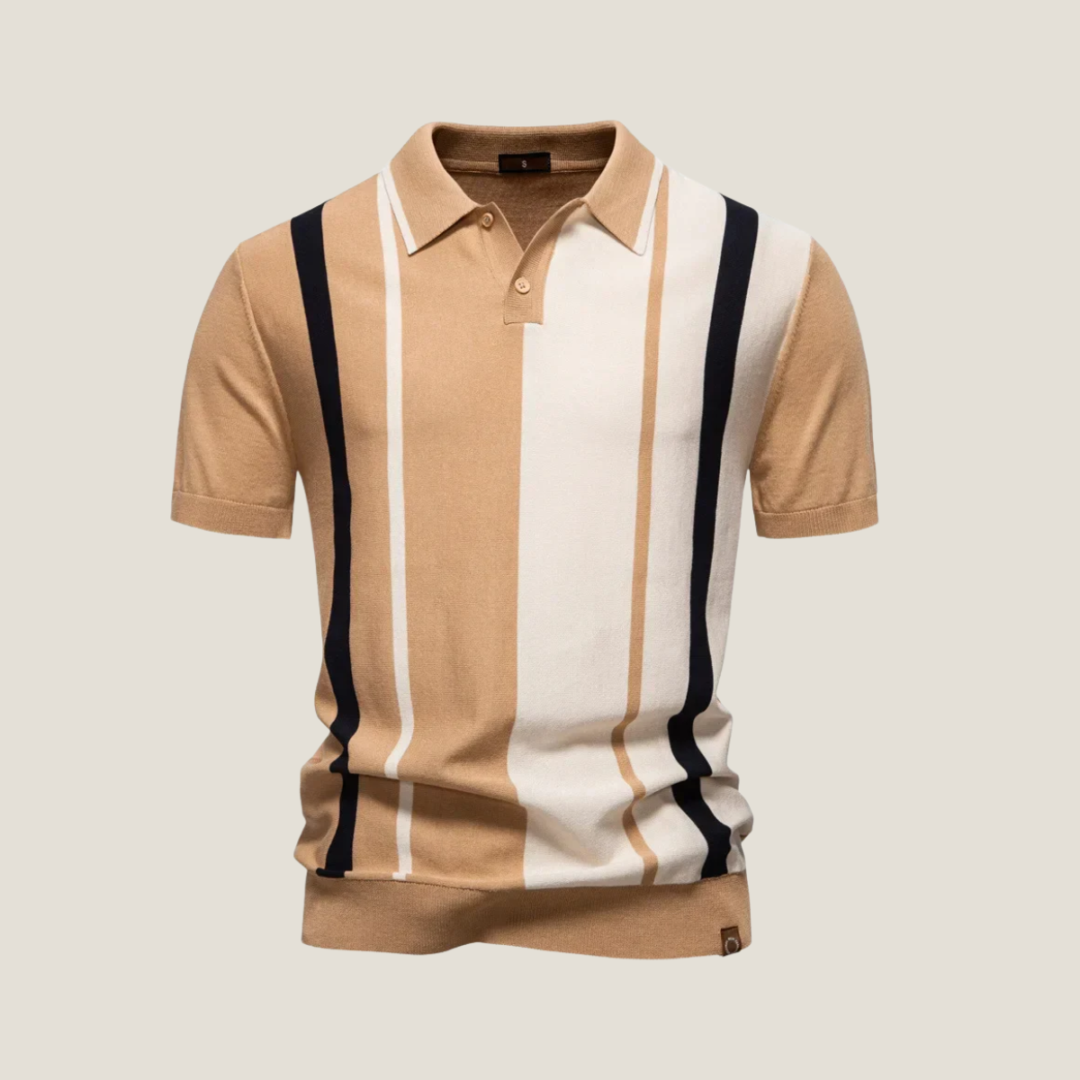 Men's Knit Polo Shirt - Vertical Stripe - Short Sleeve - Slim Fit