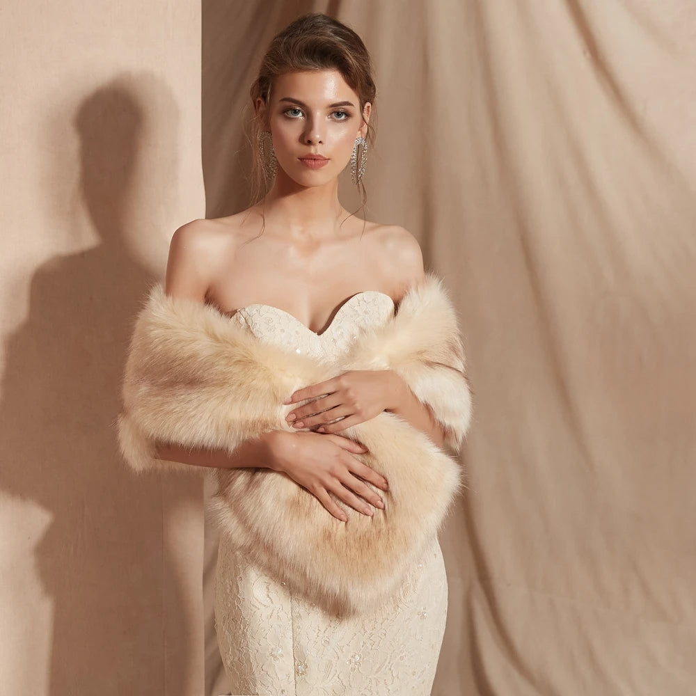 Women's Faux Fur Wrap Shawl - Shoulder Stole Cover Up