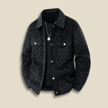 Men’s Check Pattern Jacket – Button Front Collared Shirt Jacket with Flap Chest Pockets