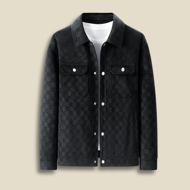 Men’s Check Pattern Jacket – Button Front Collared Shirt Jacket with Flap Chest Pockets