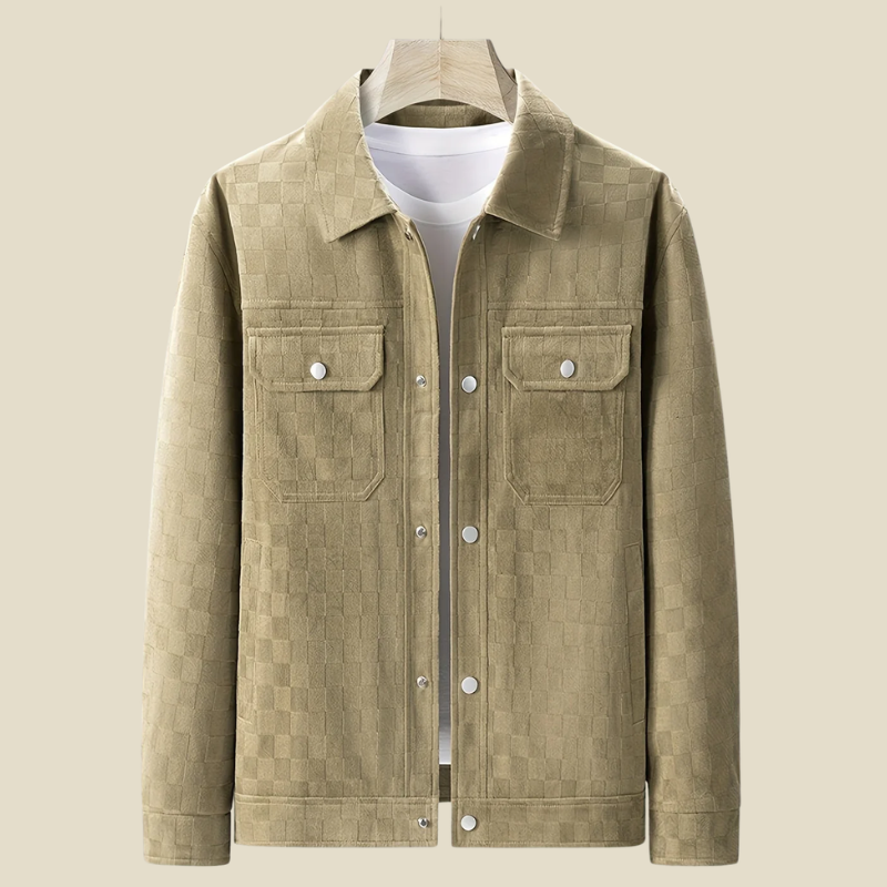 Men’s Check Pattern Jacket – Button Front Collared Shirt Jacket with Flap Chest Pockets