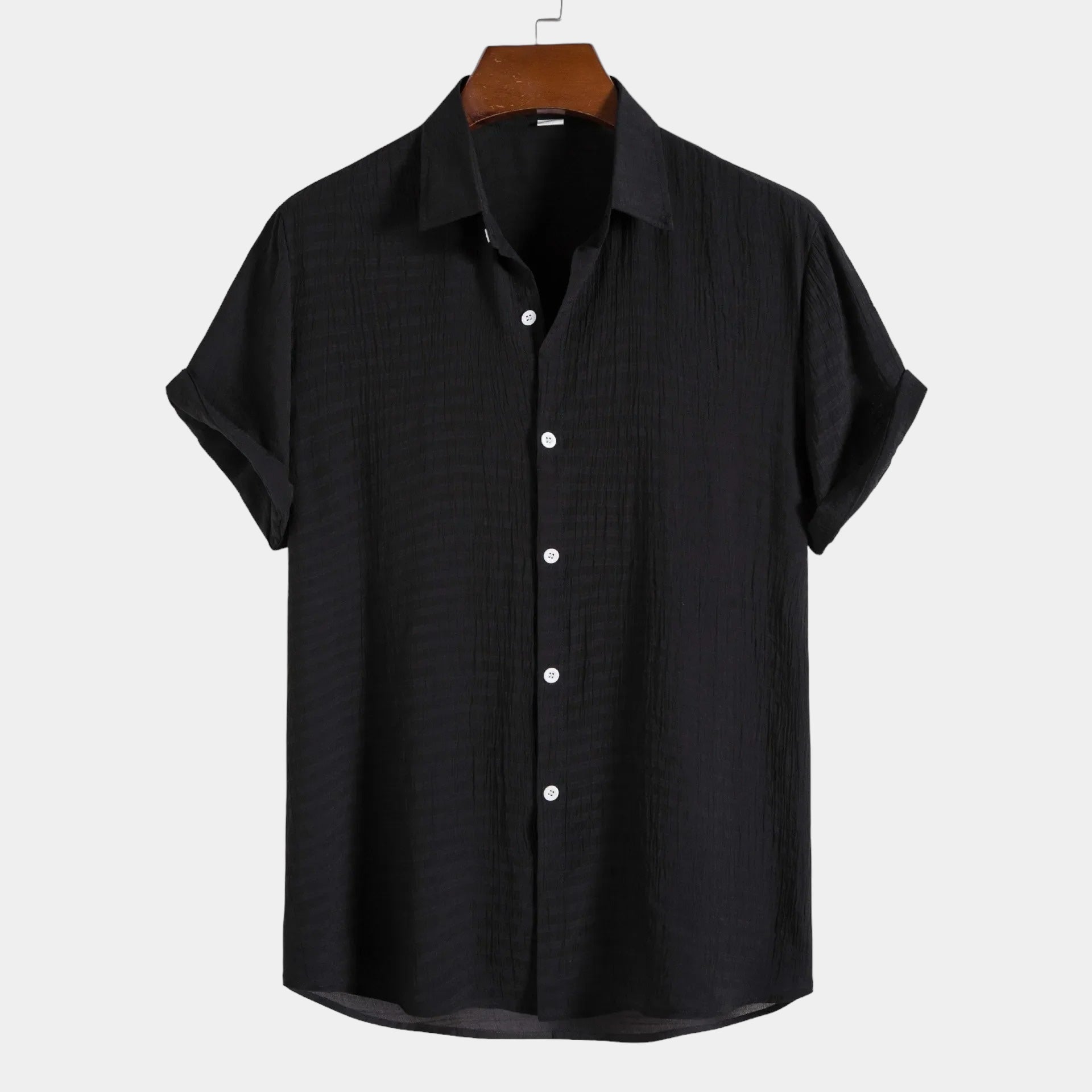 Men's Short Sleeve Button-Down Shirt - Pleated Texture