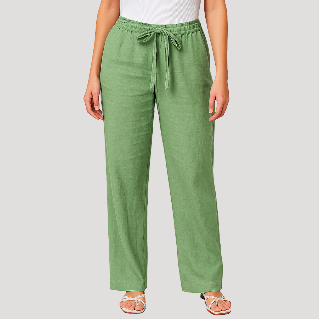 Women's Linen Wide Leg Pants with Drawstring Waist