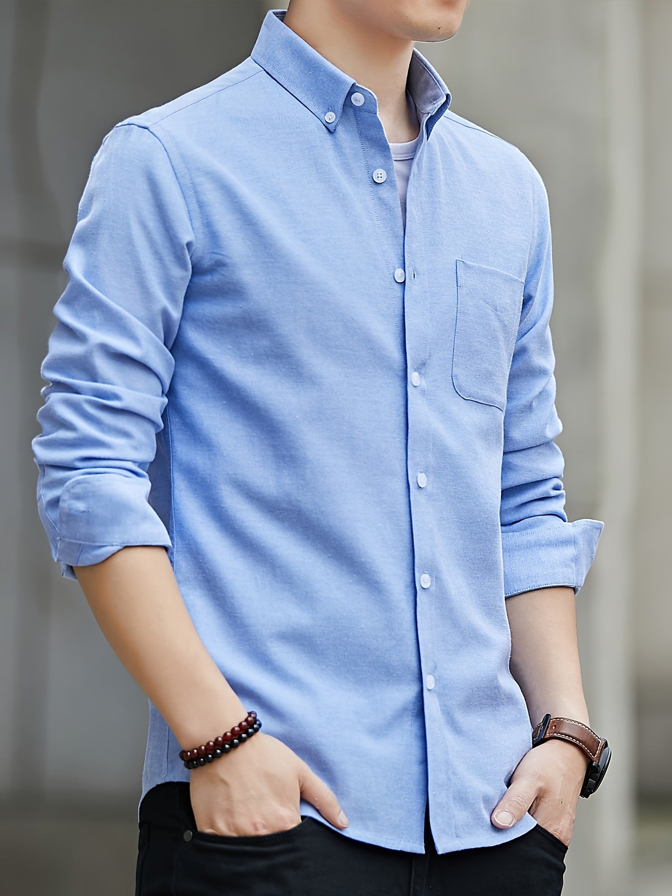 Men's Long Sleeve Oxford Shirt - Button Down - Chest Pocket