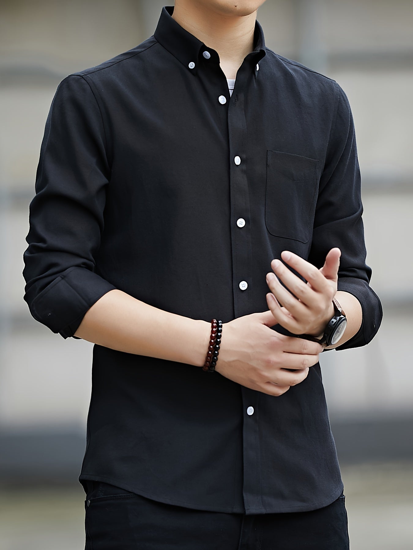 Men's Long Sleeve Oxford Shirt - Button Down - Chest Pocket