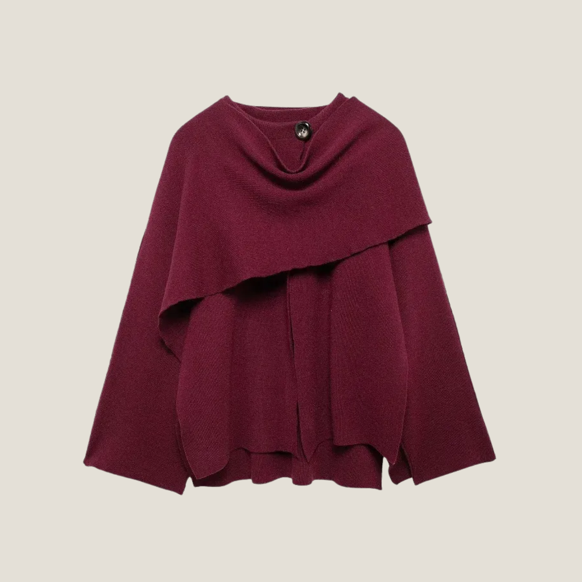 Women’s Asymmetrical Coat – Wide Sleeve Short Overcoat with Draped Scarf Collar