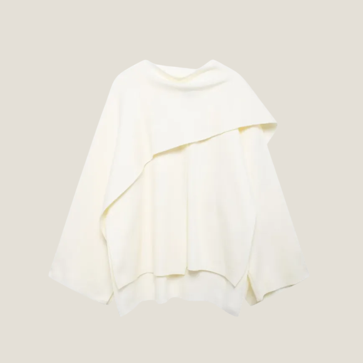 Women’s Asymmetrical Coat – Wide Sleeve Short Overcoat with Draped Scarf Collar