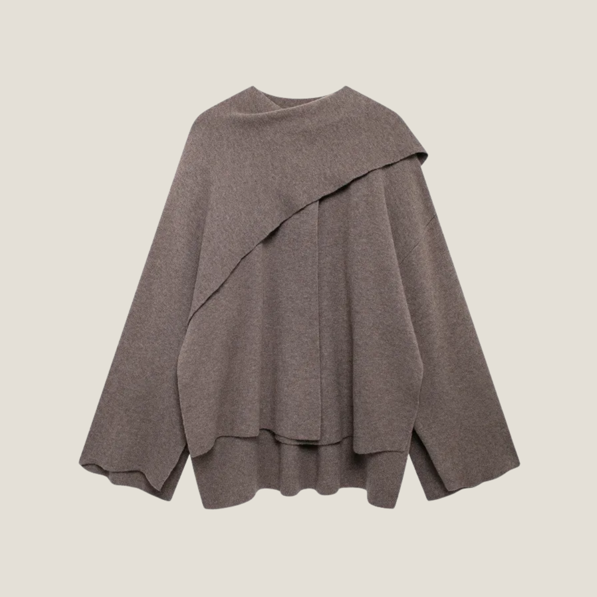 Women’s Asymmetrical Coat – Wide Sleeve Short Overcoat with Draped Scarf Collar