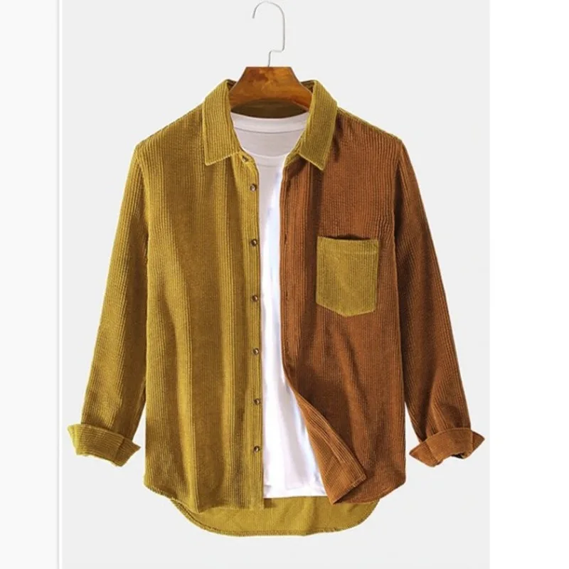 Men's Long Sleeve Shirt - Colour Block Button-Up Collar