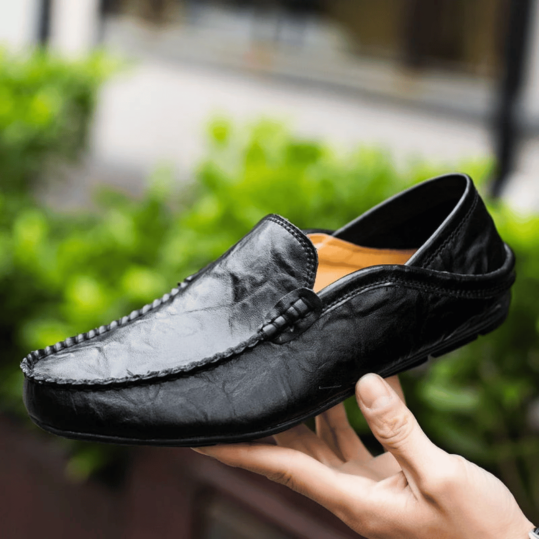 Men's Casual Loafers - Slip-On Moccasin Toe with Topstitched Apron and Flat Sole