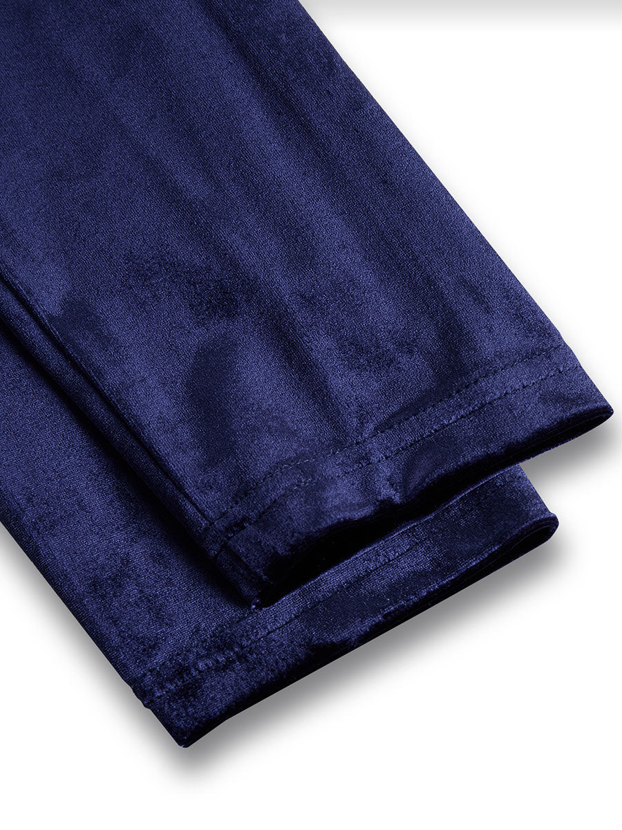 Women's Velvet Midi Dress - High Neck Long Sleeve A-Line with Puff Shoulders and Back Zip