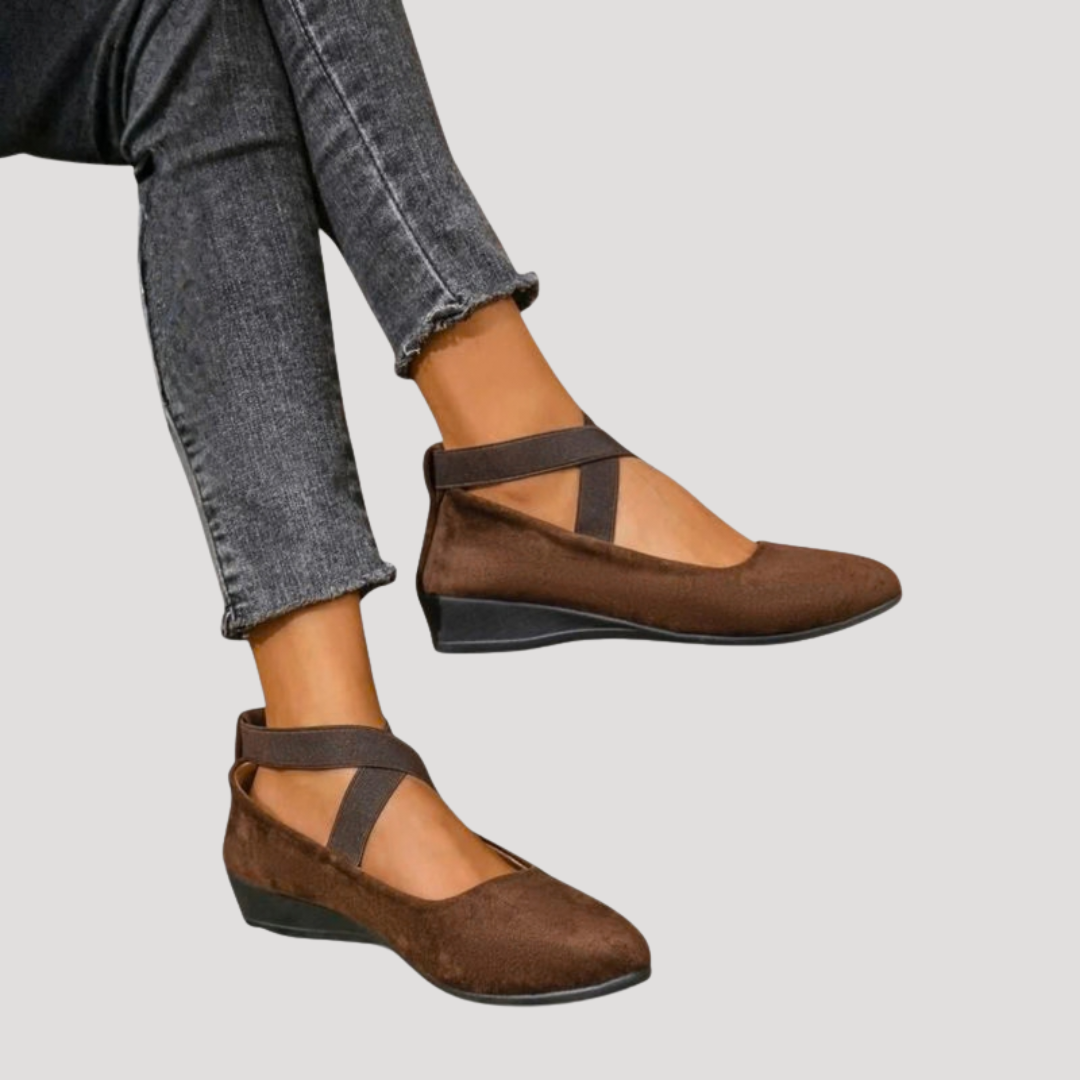 Women's Mary Jane Cross Strap Pointed Toe Low Wedge Flats