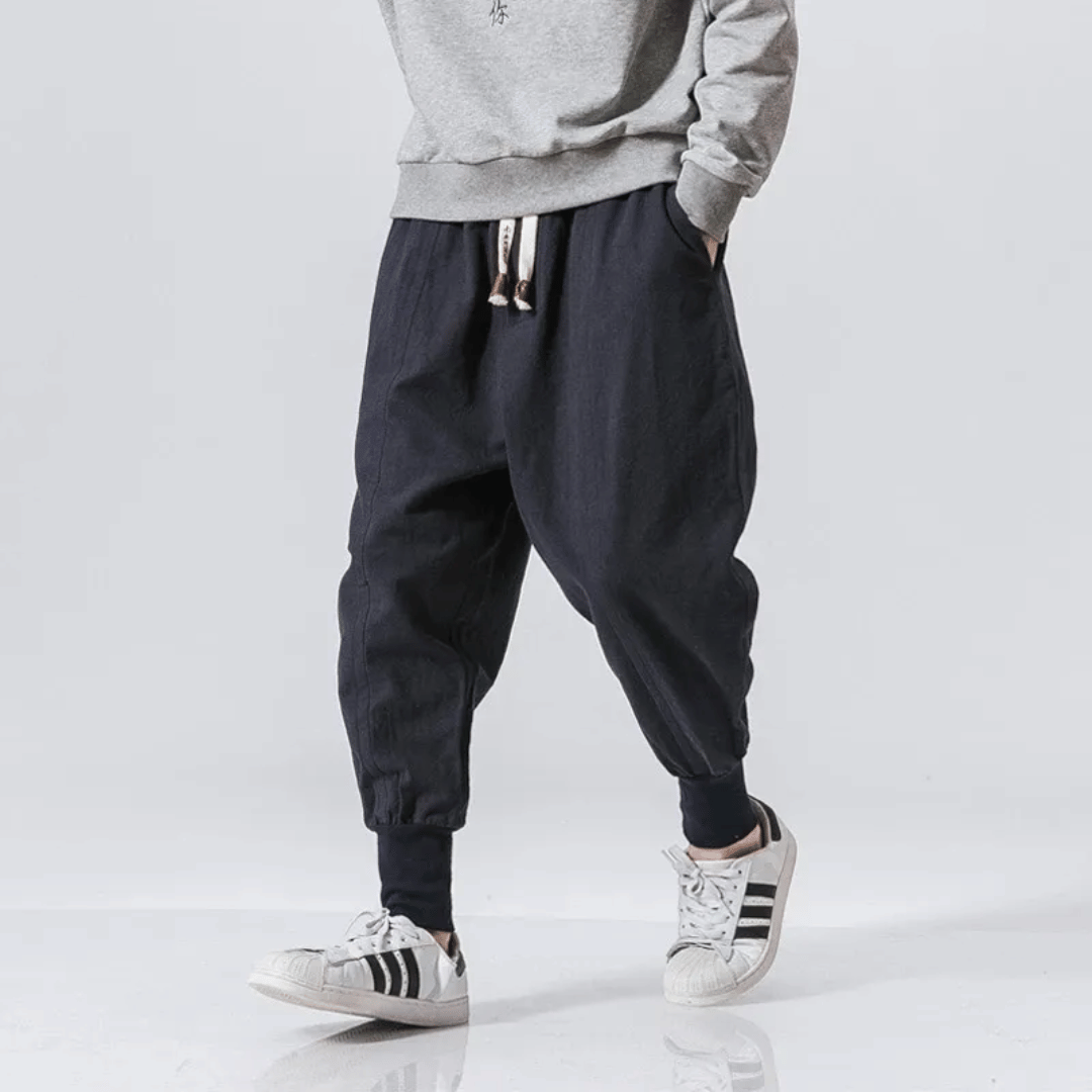 Men's Cotton Harem Pants - Drop Crotch - Ribbed Cuffs