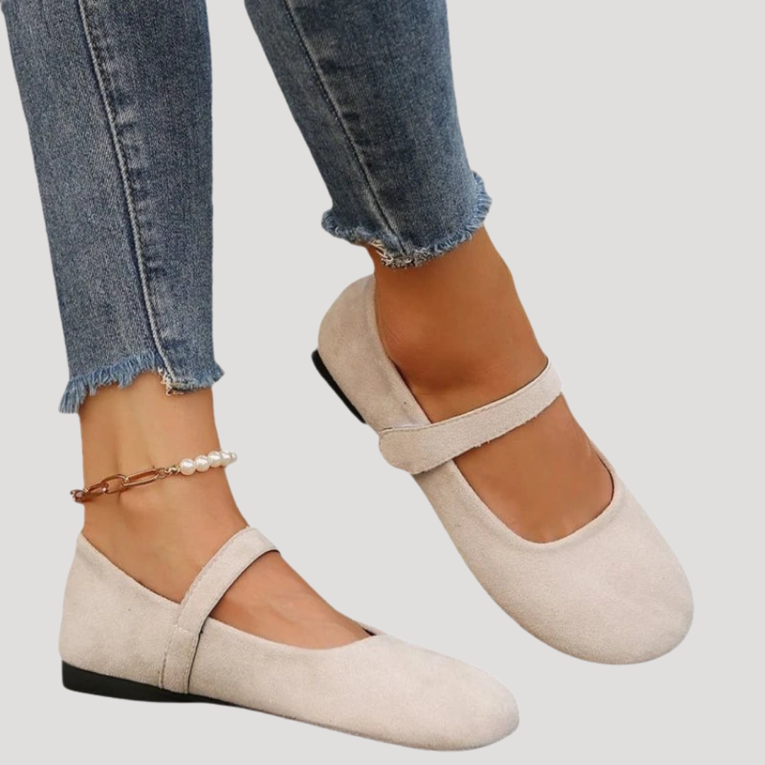 Women's Suede Mary Jane Flats - Round Toe Ankle Strap