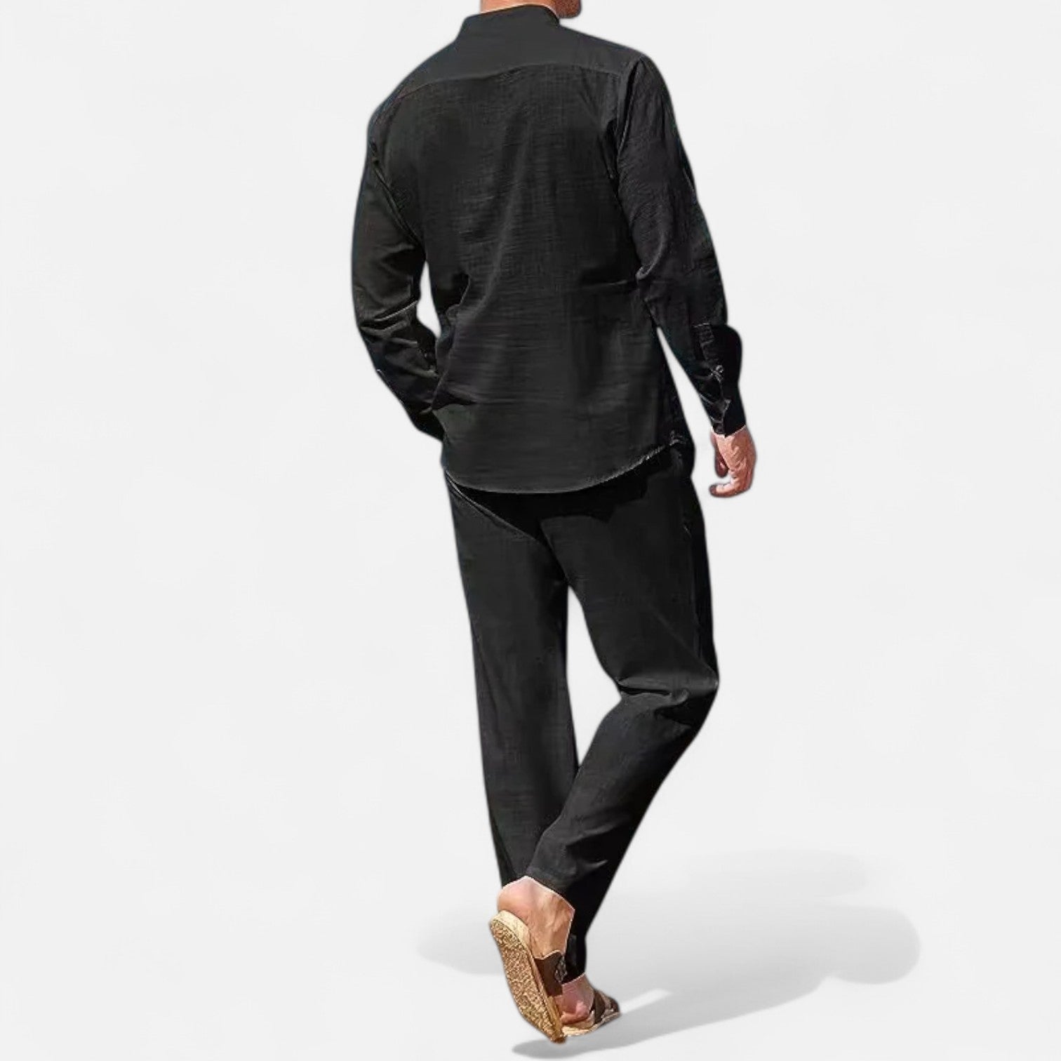 Men's Linen Long Sleeve Button-Down Shirt Two Piece Set