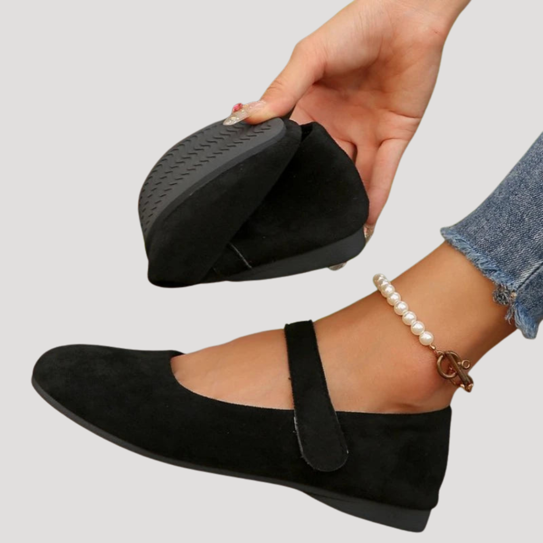Women's Suede Mary Jane Flats - Round Toe Ankle Strap