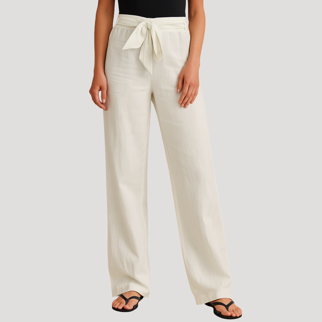 Women's Linen Wide Leg Pants with Drawstring Waist