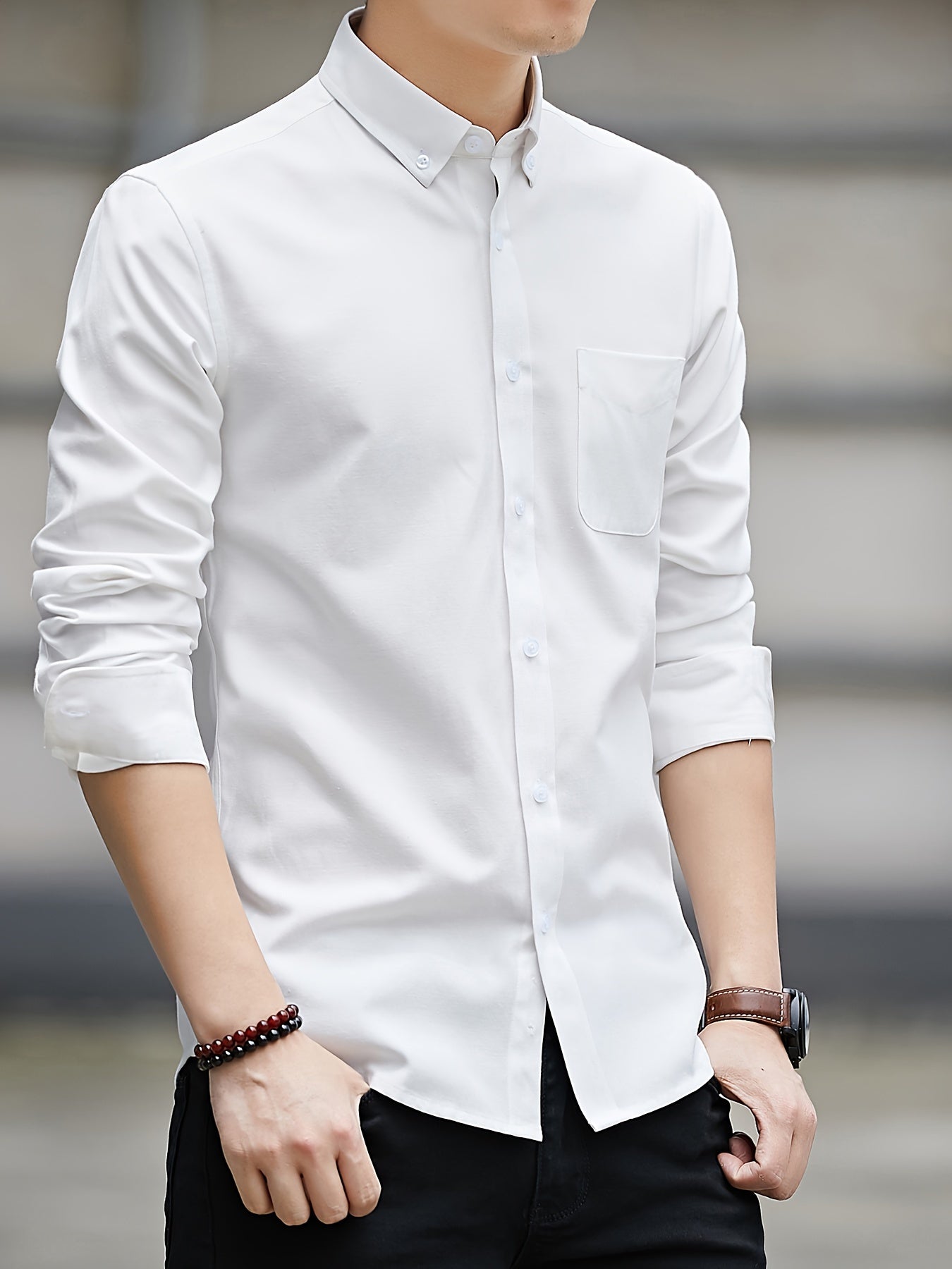 Men's Long Sleeve Oxford Shirt - Button Down - Chest Pocket