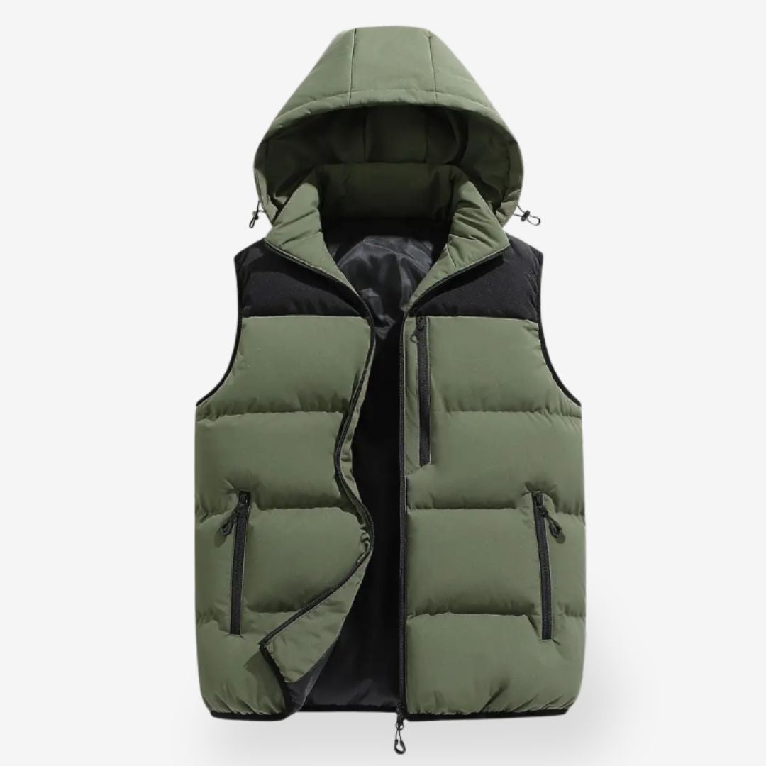 Men's Padded Hooded Vest - Full Zip - Contrast Panel