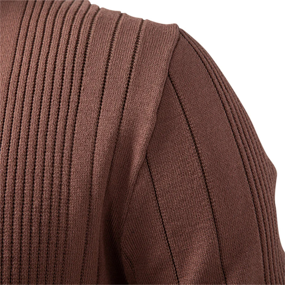 Men's Long Sleeve Polo - Knit Ribbed - Contrast Collar - Slim Fit