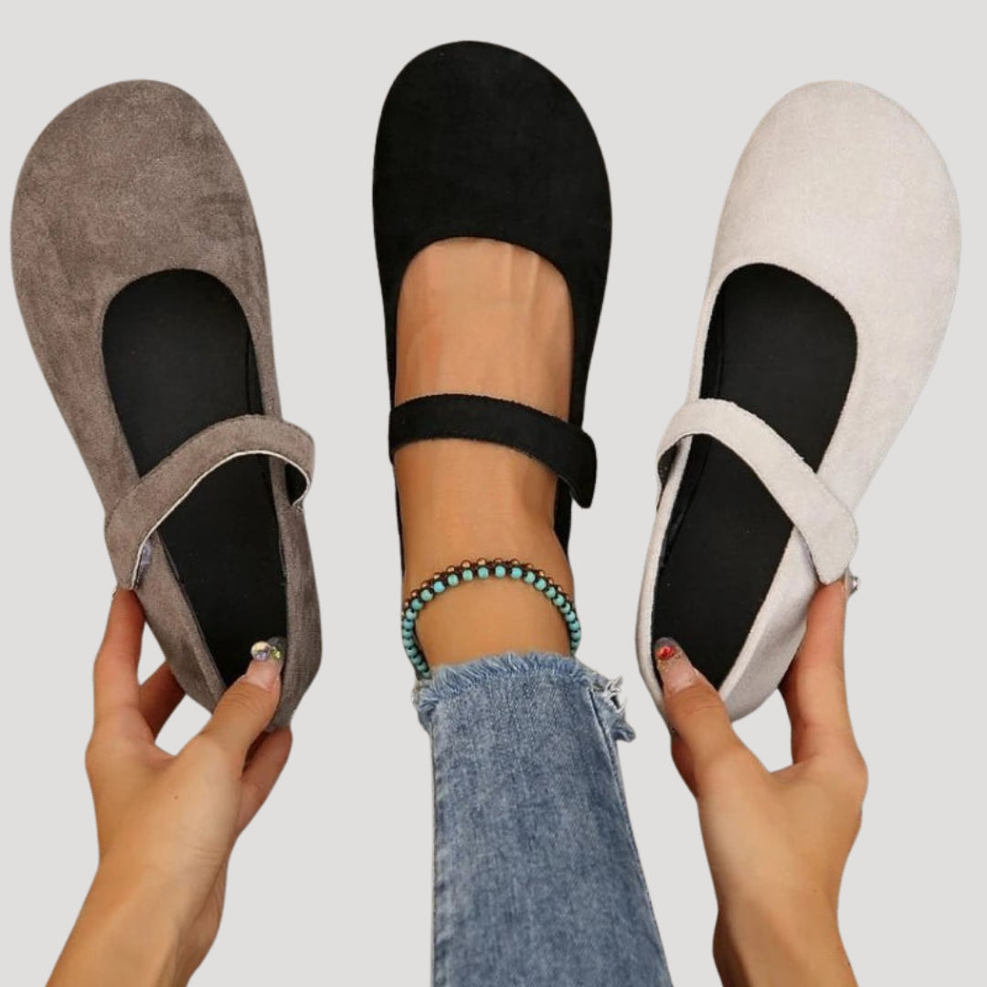Women's Suede Mary Jane Flats - Round Toe Ankle Strap