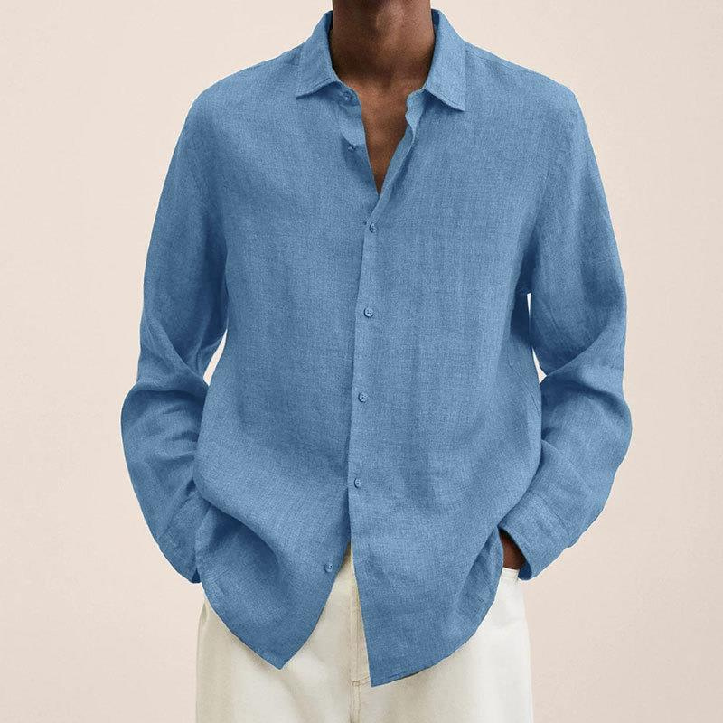 Men's Long Sleeve Linen Button Down Shirt - Spread Collar