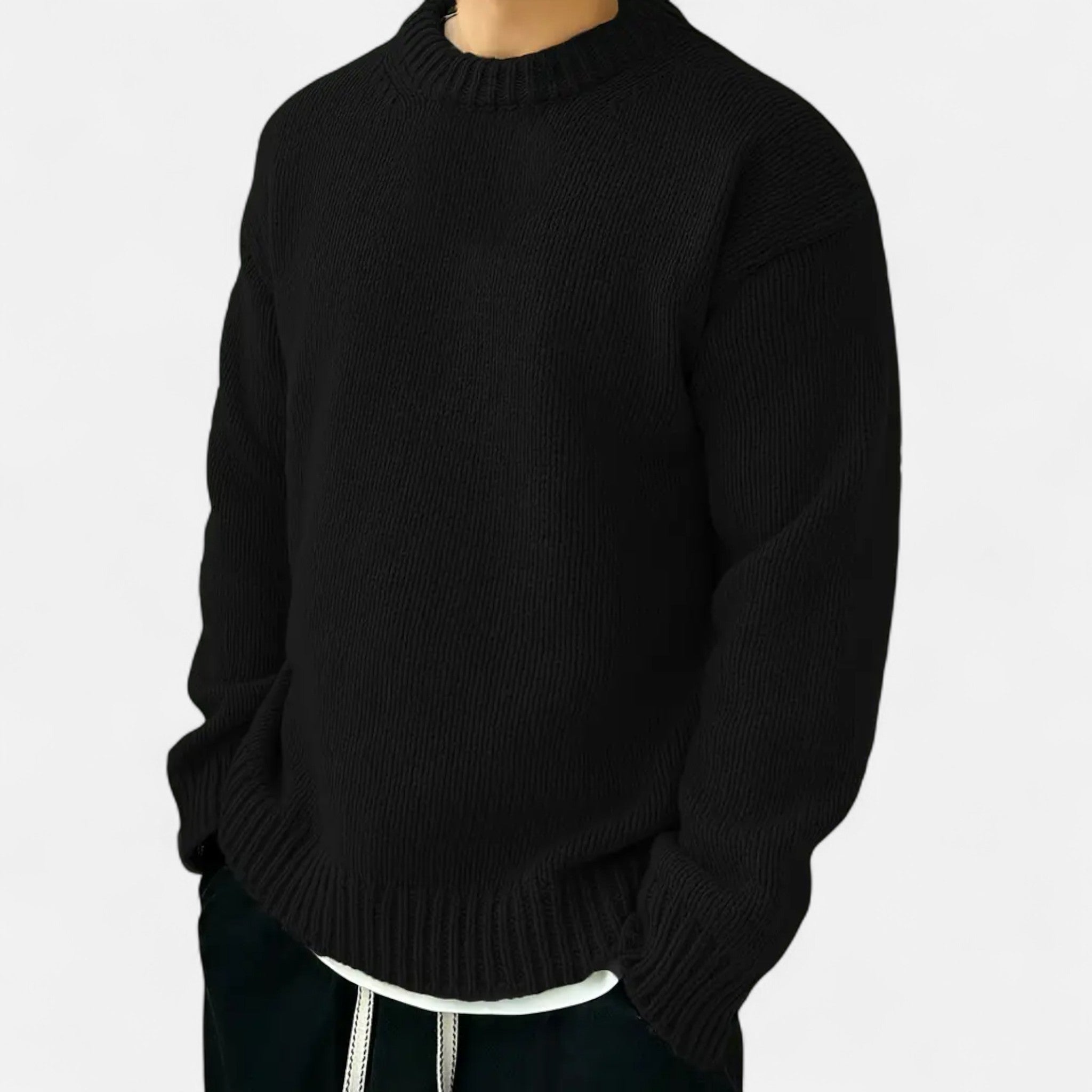 Men's Crew Neck Jumper - Long Sleeve - Ribbed Cuffs and Hem