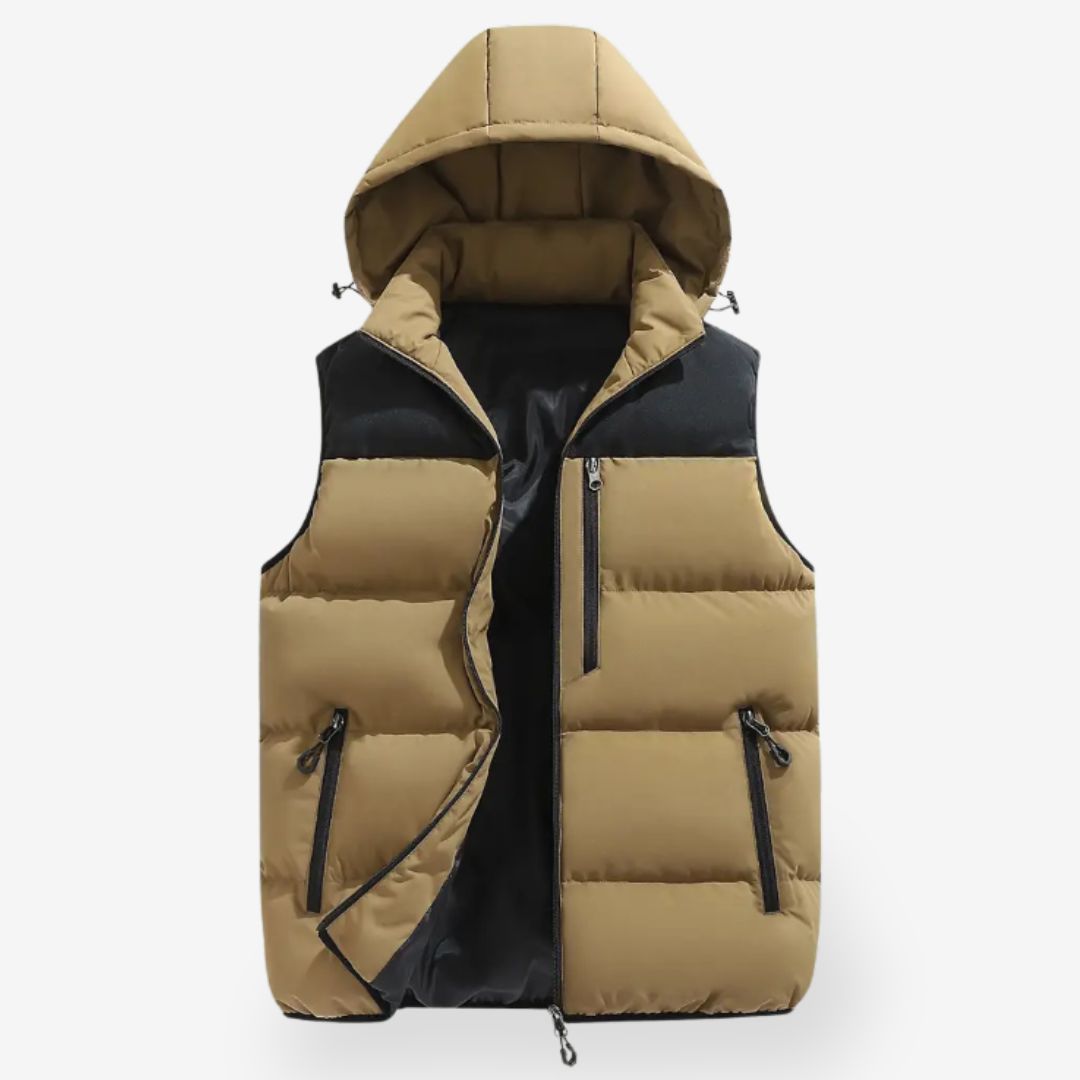 Men's Padded Hooded Vest - Full Zip - Contrast Panel