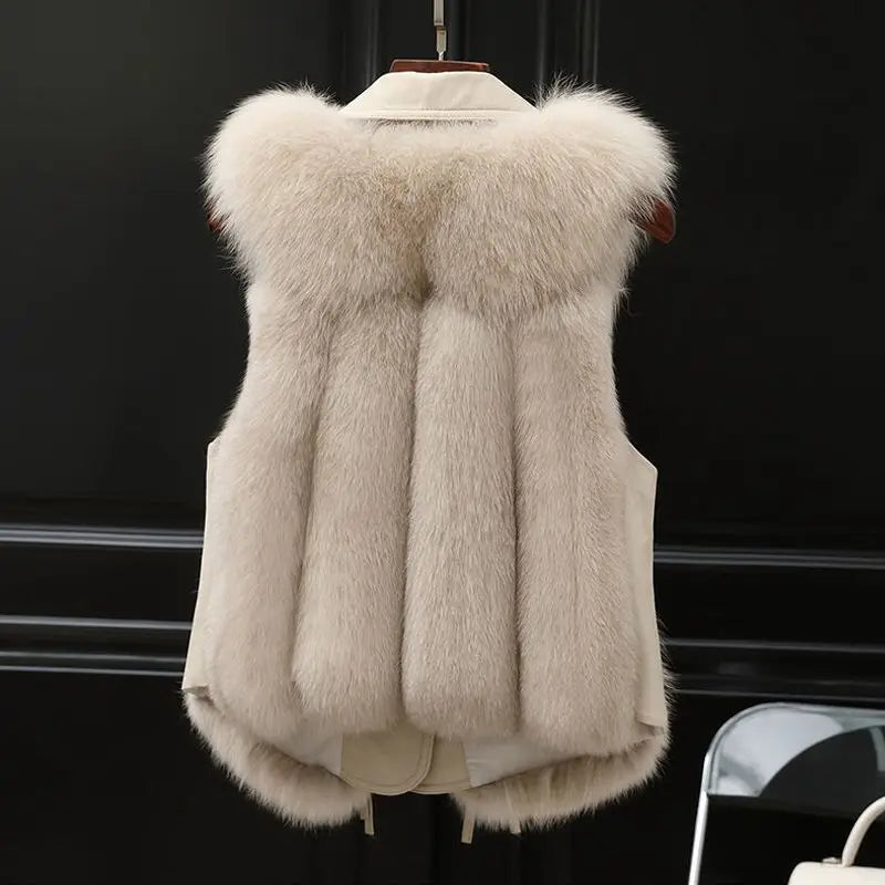 Women’s Faux Fur Trim Gilet – Collared Tie-Side Regular Fit Vest