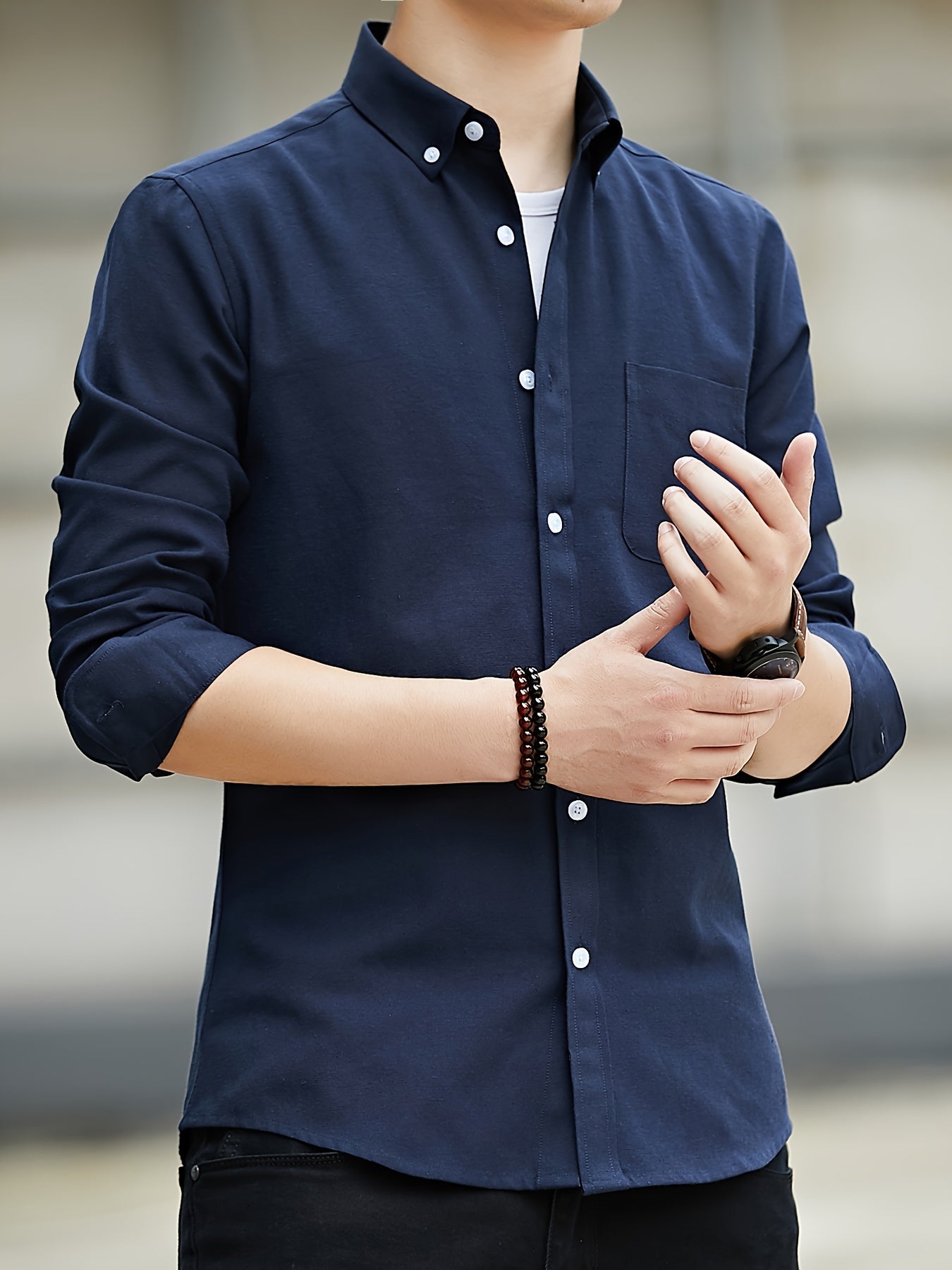 Men's Long Sleeve Oxford Shirt - Button Down - Chest Pocket