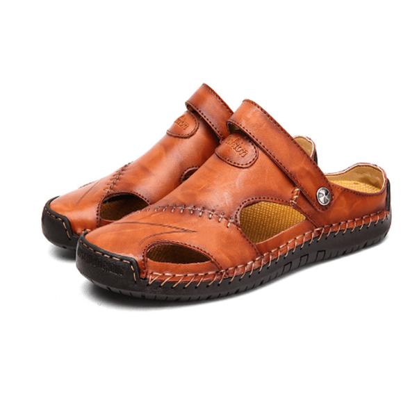 Men's Closed-Toe Adjustable Strap Sandals - Hand-Stitched
