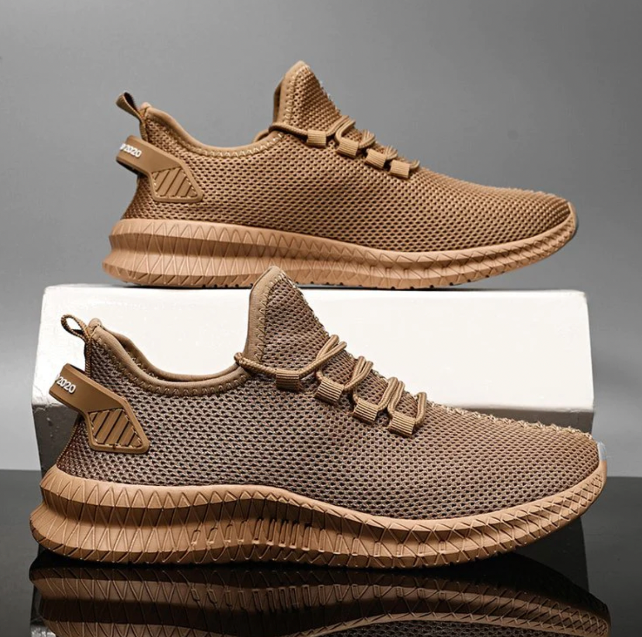 Men's Knit Mesh Lace-Up Low-Top Sneakers - Textured Sole