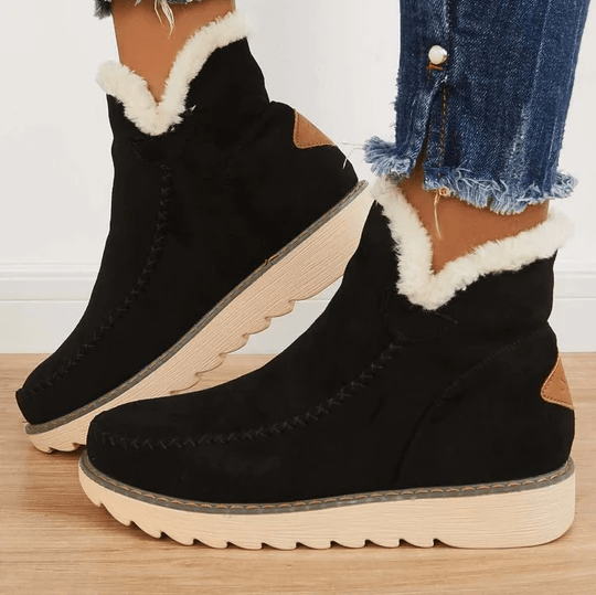 Women’s Chunky Sole Snow Boots – Shearling Trim Ankle Winter Design